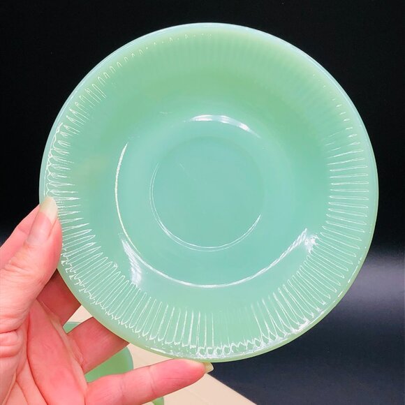 Vintage 50s FIRE KING USA Jadeite Jane Ray Teacup and Saucer Set: MCM Glassware - Picture 9 of 11